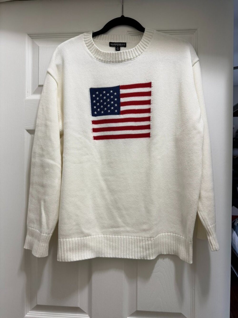 Harper & Ivy Cream American Flag Sweater Size S